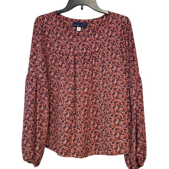 Blue Rain Floral Peasant Blouse Puffy Sleeves sz medium - Picture 1 of 8